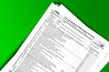 Form 1120-L documentation published IRS USA 12.14.2020. American tax document on colored
