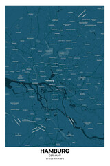 Poster Hamburg - Germany map. Illustration of Hamburg - Germany streets.  Road map.  Transportation network.