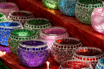 Colorful ethnic mosaic glass candle holder