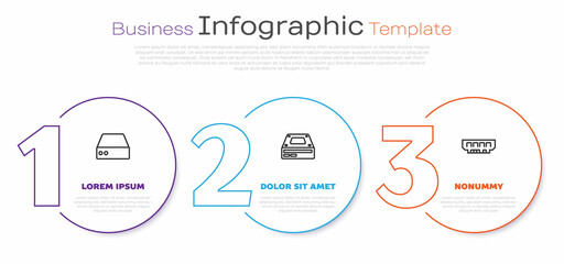 Set line Server, Data, Web Hosting, Optical disc drive and RAM, random access memory. Business infographic template. Vector