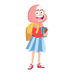 Isolated happy muslim student girl Vector illustration
