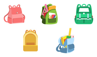 Set of school bags icons School supply flat design Vectorillustration
