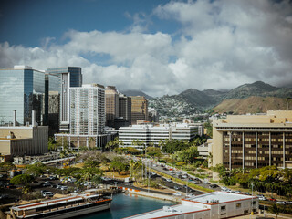 View of the Honolulu Port skyline. Downtown of Honolulu, Hawaii © Irina