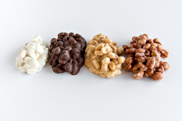 Brazilian peanut candy known as pé de moleque on white background.