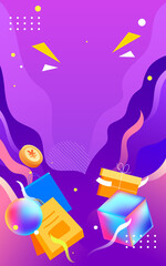 Girl is shopping with shopping bags, 618 e-commerce shopping festival, vector illustration