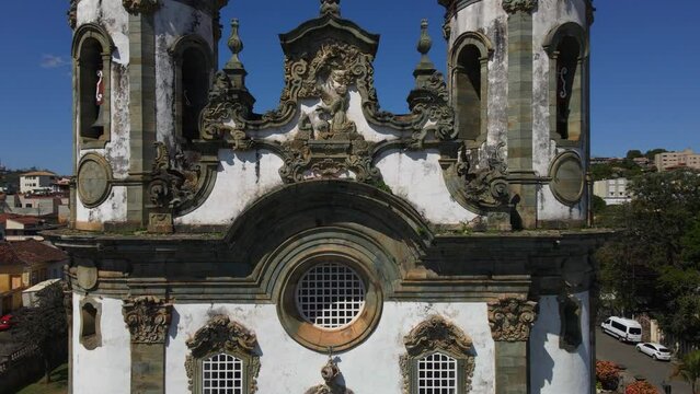 Church of Sao Francisco de Assis in Sao Joao del Rei Town in Brazil. Aerial View