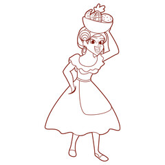 Palenquera Colombian woman with fruit basket on her head Vector illustration