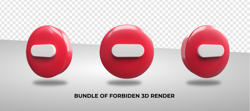 bundle of 3D render secure forbidden, red  color, protect, no