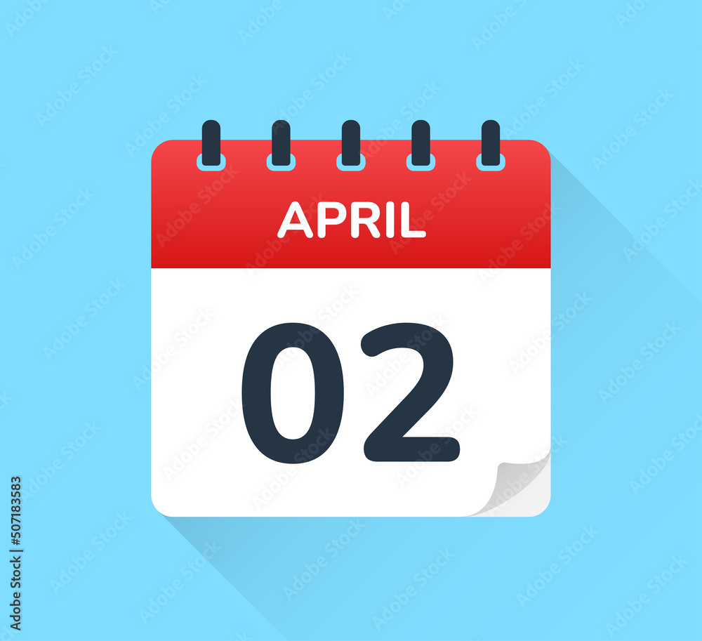 Poster april 2 on calendar - vector flat design of daily reminder icon. day of the year.