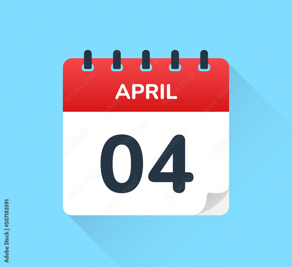 Poster april 4 on calendar - vector flat design of daily reminder icon. day of the year.