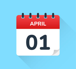 April Fools' Day, first day of the month. April 1 on flat design vector calendar.