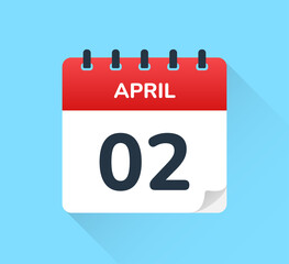 April 2 on calendar - Vector flat design of daily reminder icon. Day of the year.
