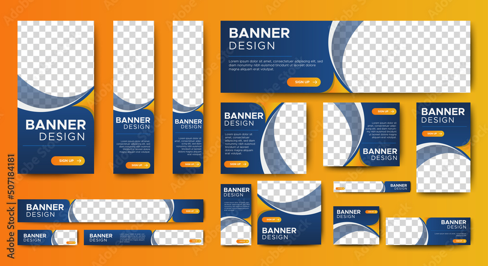 Wall mural abstract banner design web template set, horizontal header web banner. modern gradient blue cover he