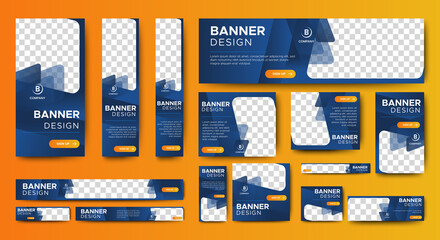 Abstract banner design web template Set, Horizontal header web banner. Modern Gradient Blue cover header background for website design, Social Media Cover ads banner, flyer, invitation card
