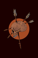 Skull with arrows vector illustration