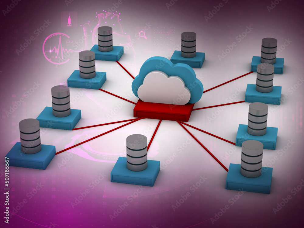 Poster 3d rendering cloud network with digital background