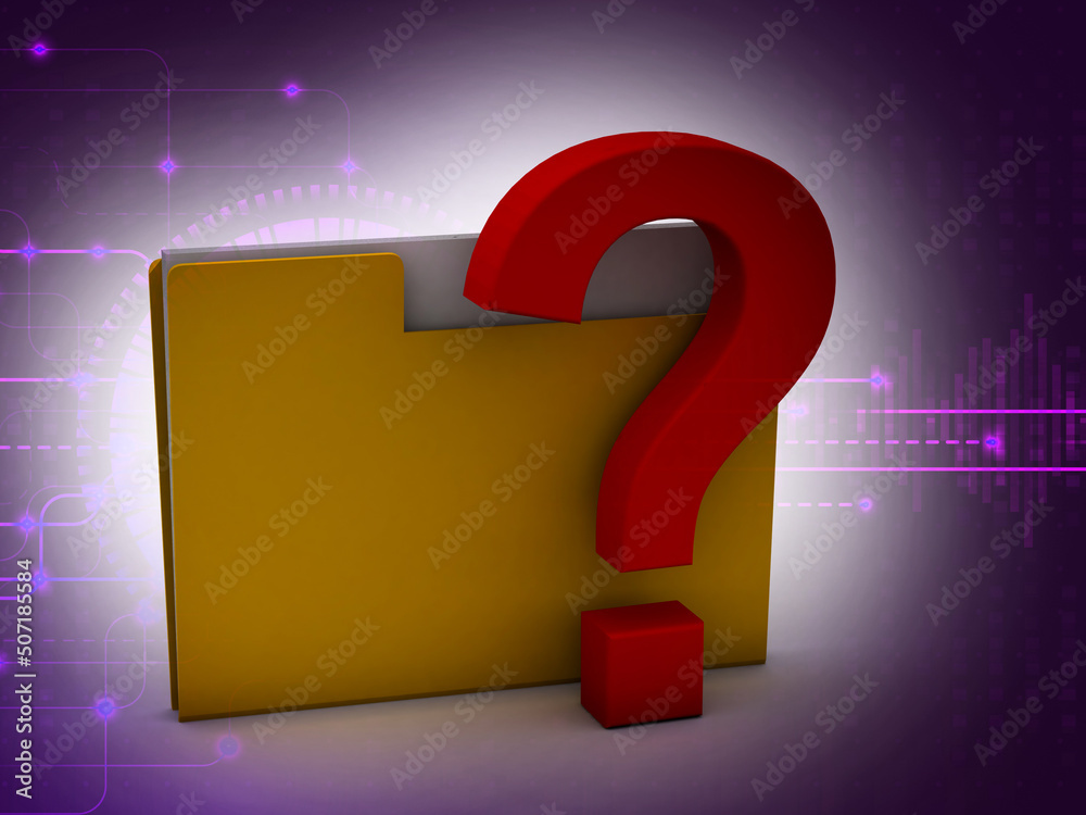 Poster 3d rendering file folder with question symbol