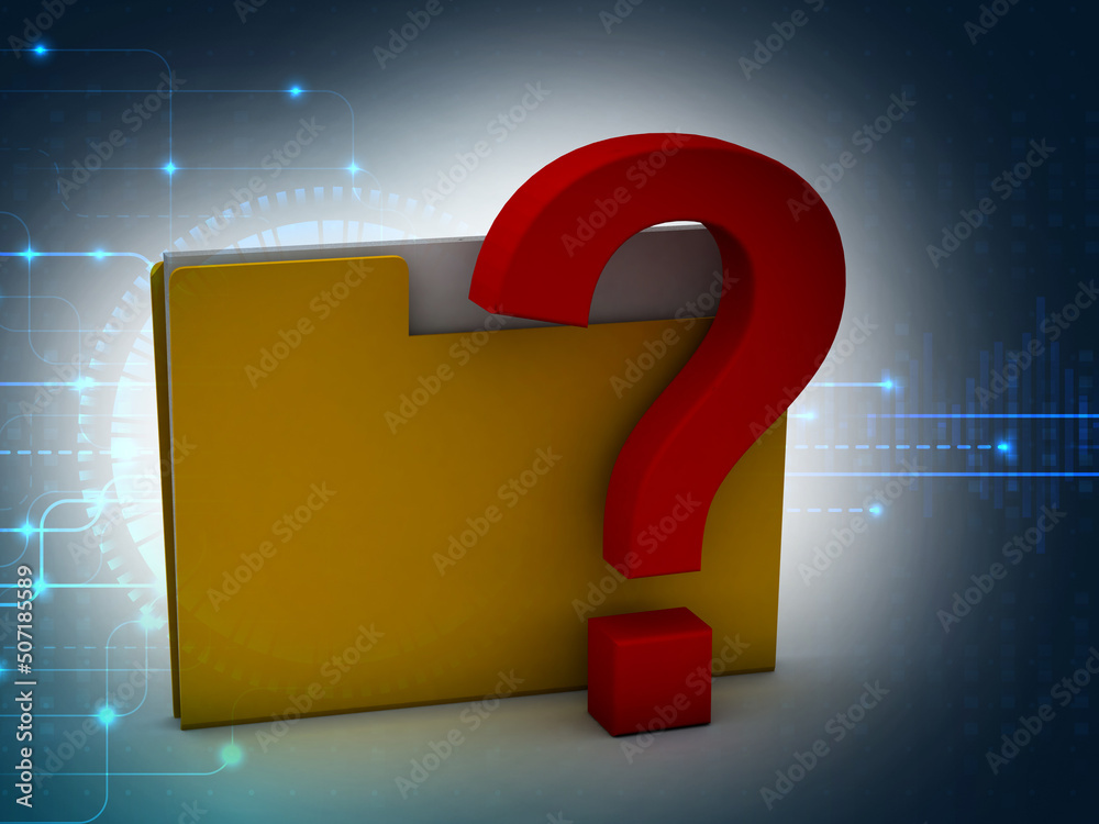 Poster 3d rendering file folder with question symbol