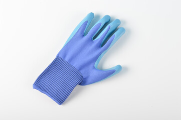 Blue rubber protective glove isolated on a white background
