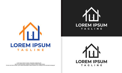 letters t and w are formed into houses, home logo design.