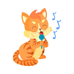 Isolated happy cat character singing with a microphone Vector illustration