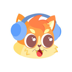 Isolated happy cute cat character avatar with headphones Vector illustration