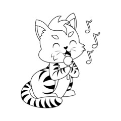 Isolated happy cat character singing with a microphone Vector illustration