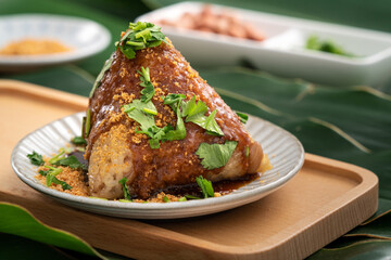 Vegetable zongzi. Vegetarian rice dumpling for Duanwu Dragon Boat Festival food.