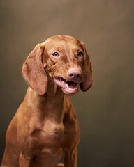 Charming and funny Hungarian Vizsla on a textured background. Dog portrait.
