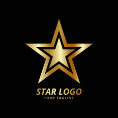 Gold star logo vector Illustration with black background