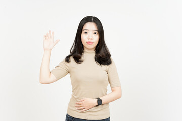 Obraz na płótnie Canvas Swearing or Promise Gesture Of Beautiful Asian Woman Isolated On White Background