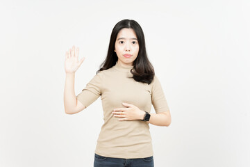 Swearing or Promise Gesture Of Beautiful Asian Woman Isolated On White Background