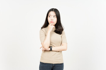 Thinking Gesture Of Beautiful Asian Woman Isolated On White Background