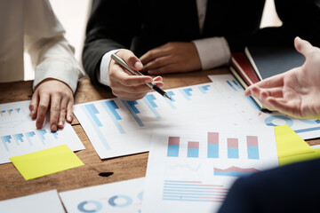 Business team brainstorming analyze financial at office. Business Corporate Management Planning Team Concept.