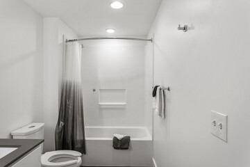 White bathroom and shower with curtain
