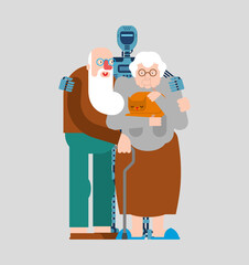 Robot nurse. Cyborg Home attendants and pensioner. Robotic invalid tender.