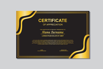 certificate template design in gold and black color. certificate with luxury and modern style.