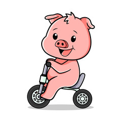 cute pig vector design riding a bicycle