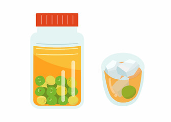 梅酒の瓶と梅酒ロック