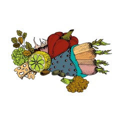 Set of juicy vegetables on an isolated background. For menu design, kitchen book, logo, branding, stationery and poster print.