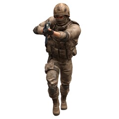 Soldier with a machine gun isolated white background 3d illustration