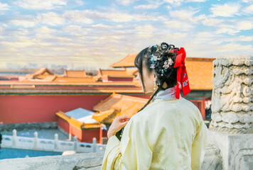 Women in classical Chinese costumes in the Forbidden City