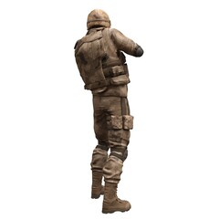 Soldier with a machine gun isolated white background 3d illustration