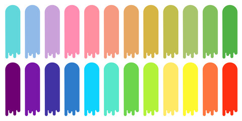 Slime drip stickers. Circle jelly drops labels. jpeg image jpg liquid drops icons. Ink paint leak vector flat illustration Colorful abstract background rainbow colors
