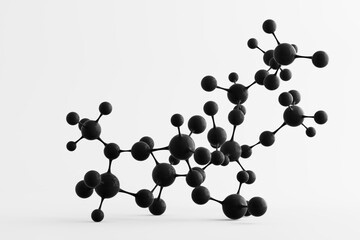 Abstract black molecules or atoms design. Clean pure structure for Science technology experiment or medical in laboratory research on white background. Isolated object clipping path. 3d illustration.