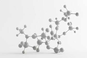 Abstract white molecules or atoms design. Clean pure structure for Science technology experiment or medical in laboratory research on white background. Isolated object clipping path. 3d illustration.