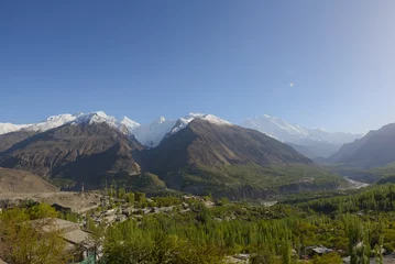 Tableaux ronds sur aluminium brossé K2 Panorama, of mountains and glaciers in Passu city, Pakistan
