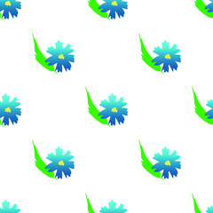 Beautiful blue flower with leaves isolated on white background is in Seamless pattern - vector illustration