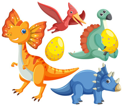 Isolated cute dinosaurs cartoon characters