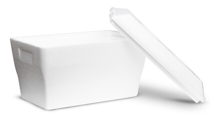 Cooler. Styrofoam Cooler box. White foam plastic Cooler box for ice. Take cold beer, drink, food on...